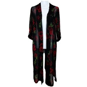 Ember Kimono Robe Womens Medium‎ Semi Sheer Coverup Long Open Front Whimsy Goth